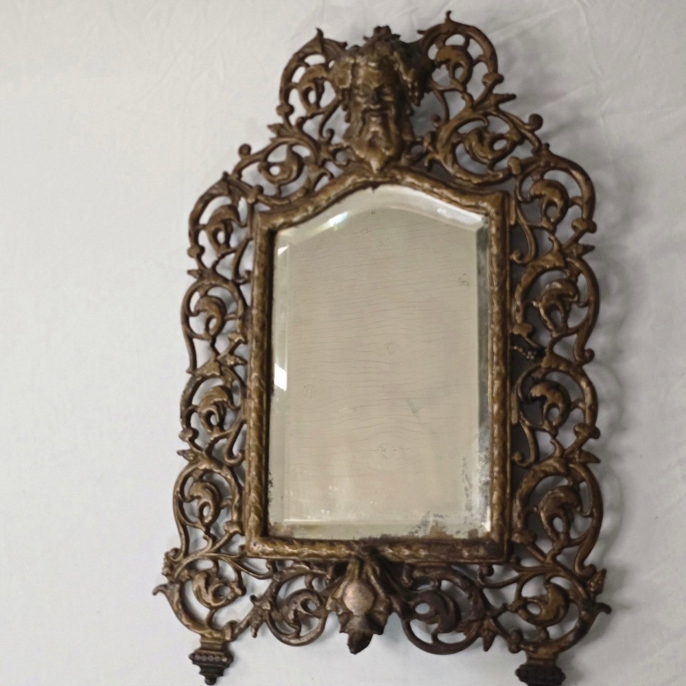 RARE Antique Bradley & Hubbard 1880 Bacchus Head Vanity Mirror Cast Iron Guilt‎